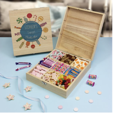 Hampers and Gifts to the UK - Send the Personalised Blue Collection Wooden Sweet Box